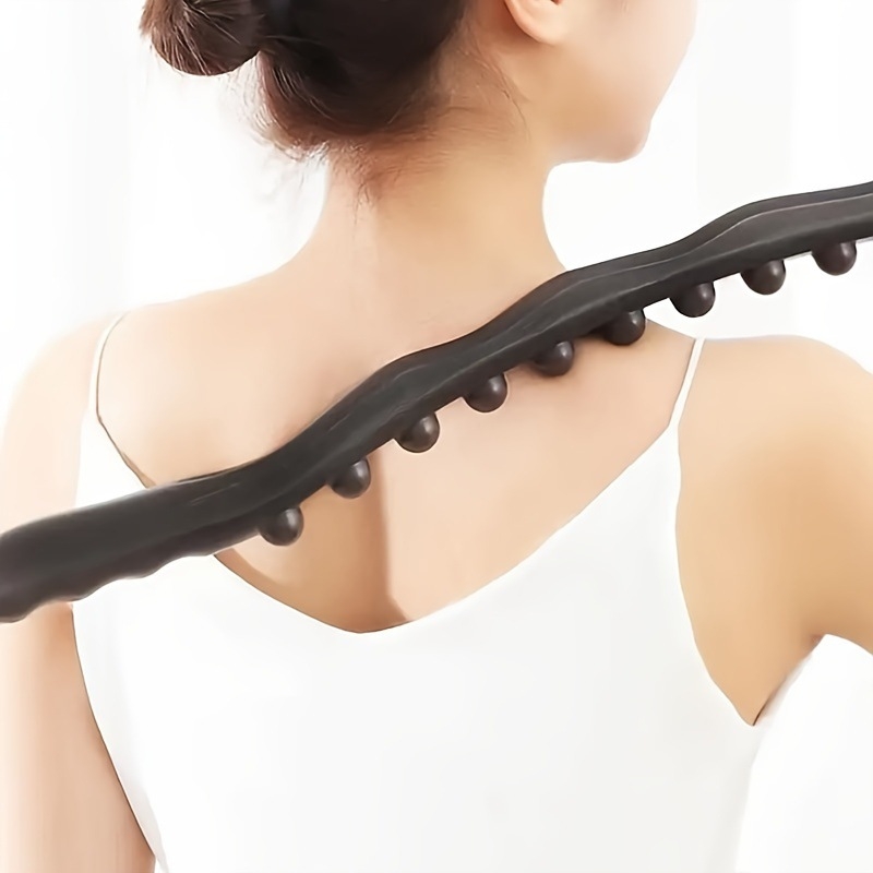 Medinė masažo lazdelė su 19 karoliukų visam kūnui – mechaninis valdymas, apvali masažo galvutė, be energijos tiekimo, besikeičiantis greitis