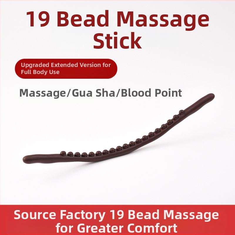 Medinė masažo lazdelė su 19 karoliukų visam kūnui – mechaninis valdymas, apvali masažo galvutė, be energijos tiekimo, besikeičiantis greitis