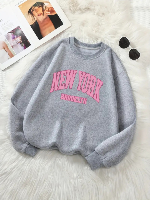 Sieviešu drukāts džemperis ar apaļu kaklu, garas piedurknes, regulāra versija, poliesteris 95%+