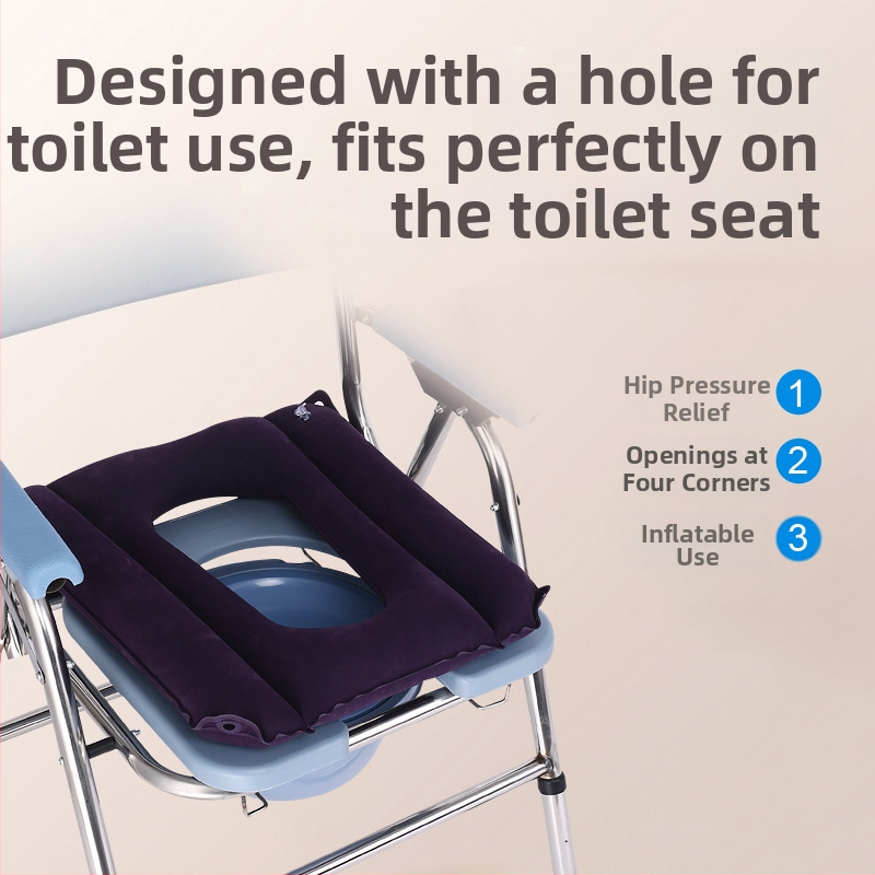 Nafukovací vankúš na sedadlo na toaletnom kresle, s PVC flokovanou povrchom, ochrana proti dekubitom pre vozíky a ležiacich pacientov (Model 01)