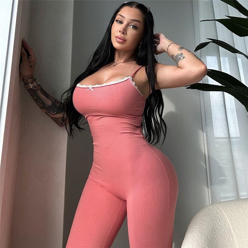 Ολόσωμη φόρμα από πολυεστέρα με φιόγκο και τιράντες, χωρίς μανίκια, υψηλή μέση, στενή γραμμή, μικροελαστικότητα, φθινόπωρο 2024