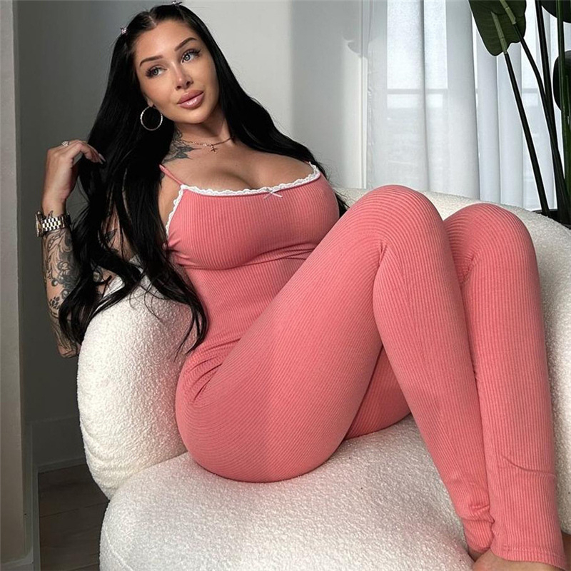 Ολόσωμη φόρμα από πολυεστέρα με φιόγκο και τιράντες, χωρίς μανίκια, υψηλή μέση, στενή γραμμή, μικροελαστικότητα, φθινόπωρο 2024