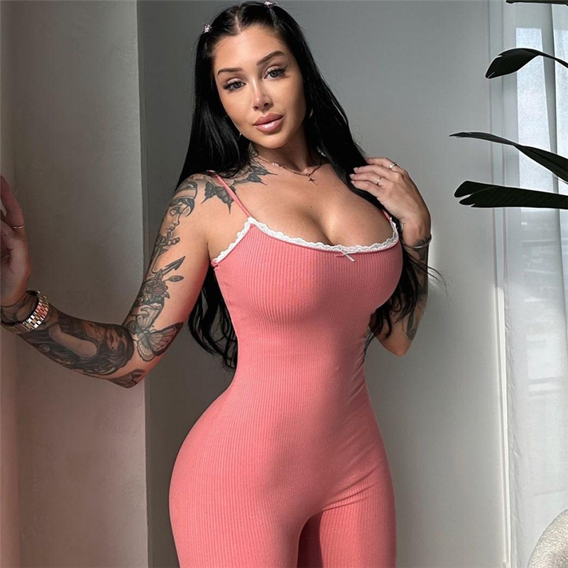 Ολόσωμη φόρμα από πολυεστέρα με φιόγκο και τιράντες, χωρίς μανίκια, υψηλή μέση, στενή γραμμή, μικροελαστικότητα, φθινόπωρο 2024