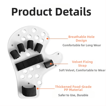 Συσκευή αποκατάστασης χεριού με διαχωριστή πέντε δακτύλων για ίσιωμα δακτύλων — Υλικό: PP τροφίμων, για τον καρπό του χεριού, 1 έτος εγγύηση