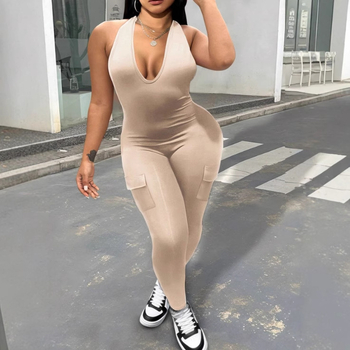 Ολόσωμη φόρμα χωρίς μανίκια, ελαστική μέση, στενή γραμμή, πολυεστερικό ύφασμα