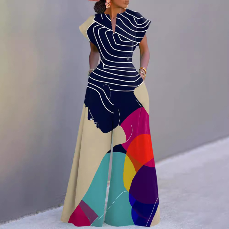 Гащеризон D916, полиестер, западен стил, без ръкав, прави крачоли, лято 2024