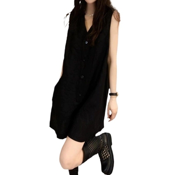 Женски гащеризон в корейски стил за градски стил, без ръкави, V‑образно деколте, висока талия, широки крачоли, лято 2024