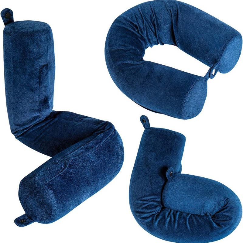 Kaklo pagalvė su U forma, atminties putos užpildas, grynos medvilnės užvalkalas, aukštis 5,1–10 cm, svoris 470 g.