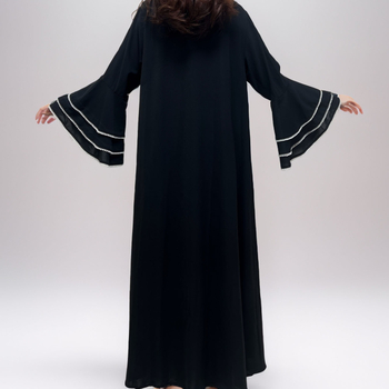 Γυναικεία αμπάγια με χειροποίητες μαργαριτοχάντρες, μακριά ρόμπα με καμπανεκούς μανίκια, πολυεστερικό ύφασμα ≥95%, καλοκαίρι 2024