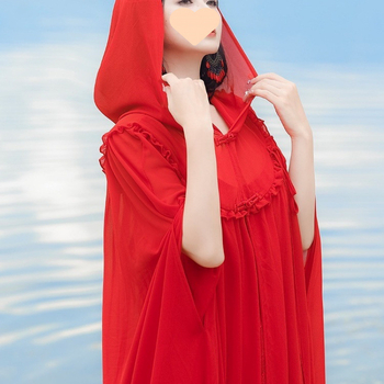 Етно стил с качулка, дълга шифонена пелерина - полиестер, четири сезона, къси ръкави