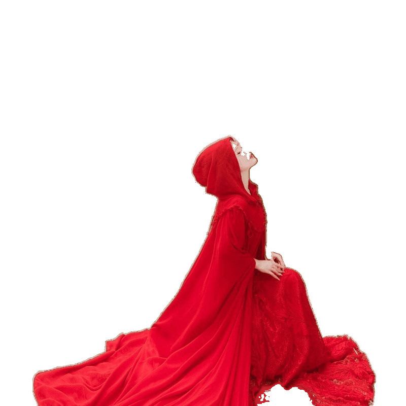 Етно стил с качулка, дълга шифонена пелерина - полиестер, четири сезона, къси ръкави