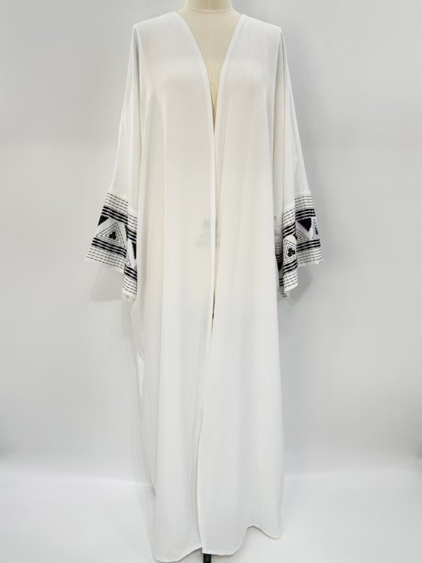 Rochie abaya brodată din poliester, croială în linie A, mâneci lungi