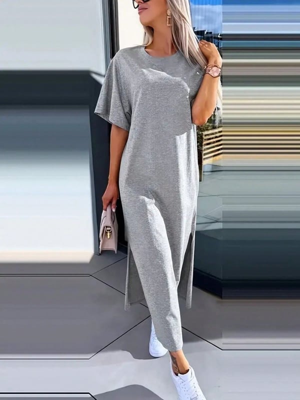 Rochie damă — bumbac-poliester, guler rotund, mâneci lungi, fustă lungă, stil pulover