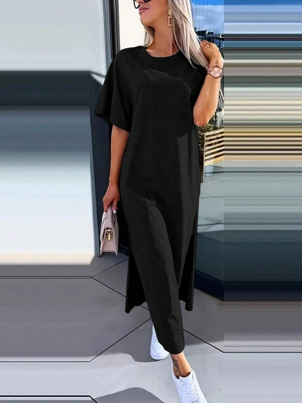 Rochie damă — bumbac-poliester, guler rotund, mâneci lungi, fustă lungă, stil pulover