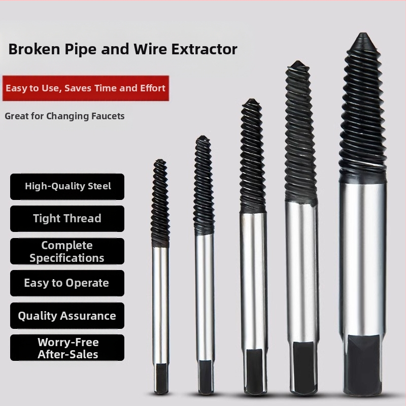 Shouli извличач за счупени винтове и резби за кранове и тръби – двуглавен, с обратна резба, шестостенков извличач