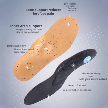 Ορθοπαιδικός πάτος παπουτσιών — δερμάτινος, υψηλή υποστήριξη καμάρας για πλατυποδία, αναπνέει και απομακρύνει την υγρασία, unisex για ενήλικες