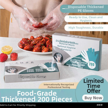 Vienkartinės PE pirštinės, maisto kokybės, storinamos, priešslydinės, 1000 vnt.