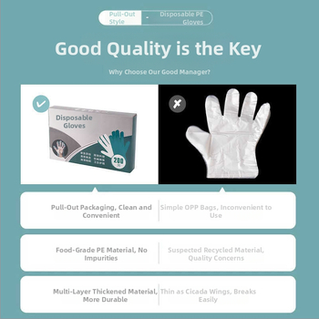 Vienkartinės PE pirštinės, maisto kokybės, storinamos, priešslydinės, 1000 vnt.