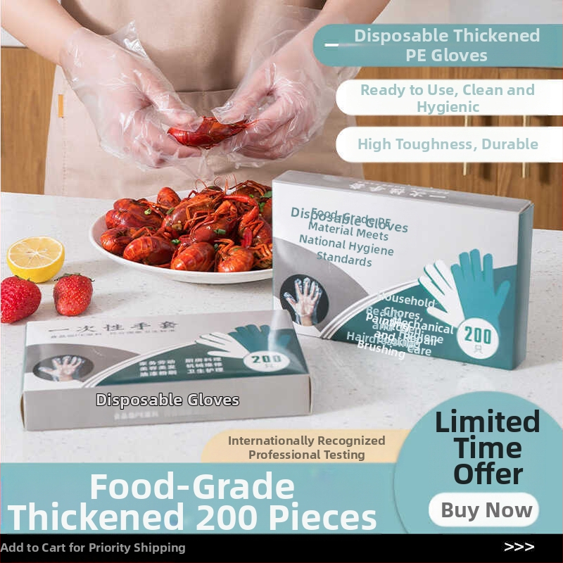 Vienkartinės PE pirštinės, maisto kokybės, storinamos, priešslydinės, 1000 vnt.