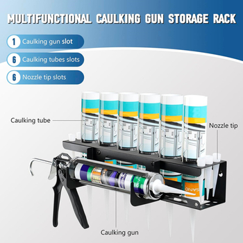 Ράφι τοίχου για σωλήνες με αποθήκευση σφραγιστικού πιστόλι – χάλυβας άνθρακα, μοντέρνος μινιμαλισμός, εγκατάσταση με βίδες, 1 επίπεδο, πολλαπλών χρήσεων