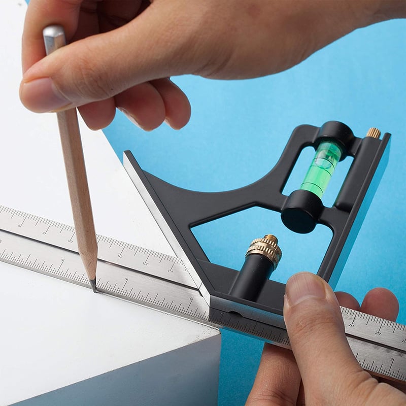 3‑в‑1 неръждаема стомана прецизен дърводелски ъгломер и квадрат, подвижен