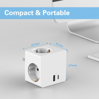 Išmanusis USB lizdas su 2 USB jungtimis ir Type-C, Europos kištukas, konversijos funkcija, LEIHEN