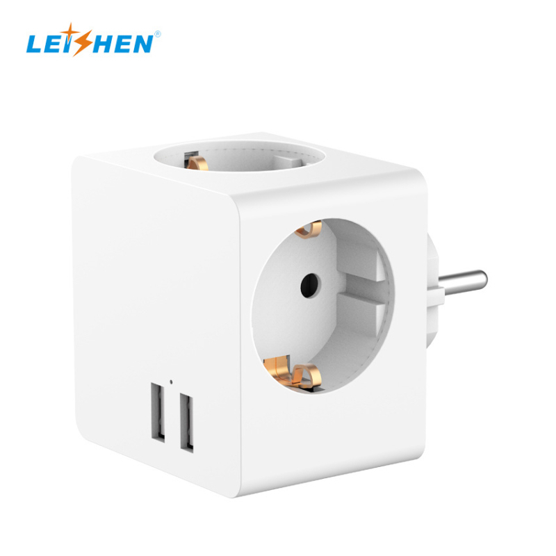 Išmanusis USB lizdas su 2 USB jungtimis ir Type-C, Europos kištukas, konversijos funkcija, LEIHEN