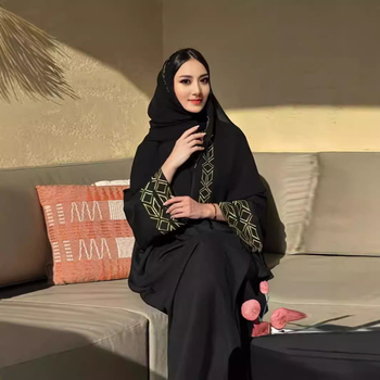 Αμπάγια ρόμπα με κέντημα, πολυεστερικό ύφασμα, μανίκια τύπου μπατ, μακριά μανίκια, μακριά ρόμπα