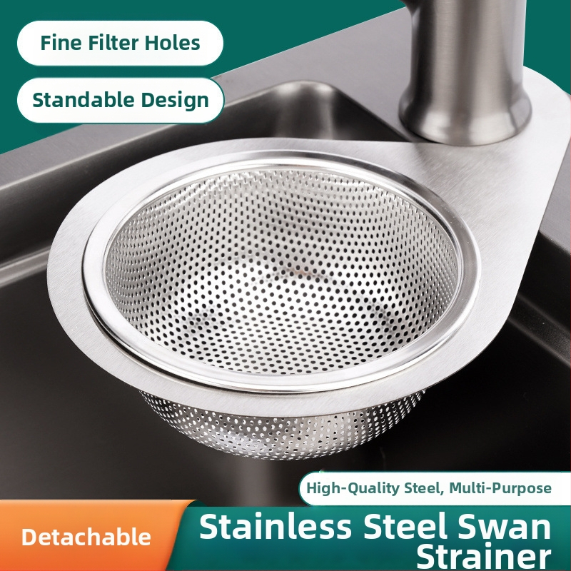 Лебедоподобен филтър за мивка, пластмасов, за разделяне на отпадъци и миене на зеленчуци, сухо и мокро отцеждане