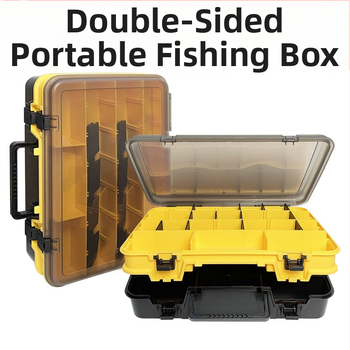 Dvigubo sluoksnio meškerėjimo reikmenų dėžutė, nešiojama, daugiafunkcinė, talpa 80+