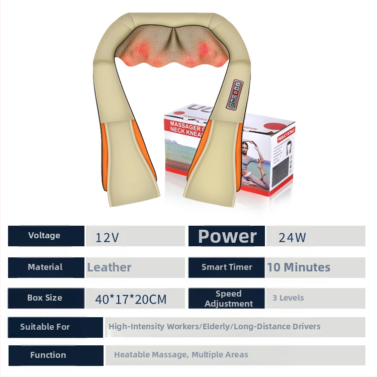 Масажор за шия, рамене и гръб — 8 масажни глави, топъл компрес, AC захранване, модел HF-P07, таймер, 3 степени