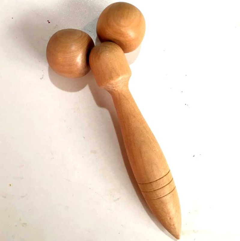 Koka sejas masāžas rullītis, ābolveidīgs dizains, manuāla darbība, divi rullīši, apaļas masāžas galviņas