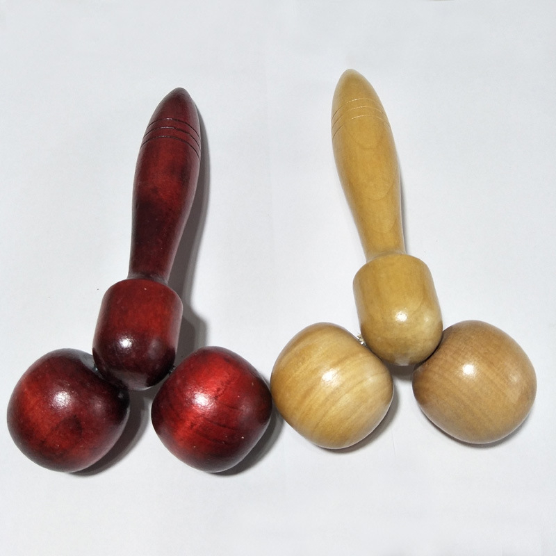 Koka sejas masāžas rullītis, ābolveidīgs dizains, manuāla darbība, divi rullīši, apaļas masāžas galviņas