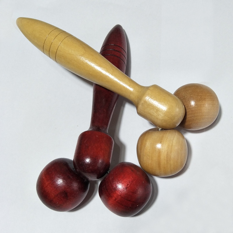 Koka sejas masāžas rullītis, ābolveidīgs dizains, manuāla darbība, divi rullīši, apaļas masāžas galviņas