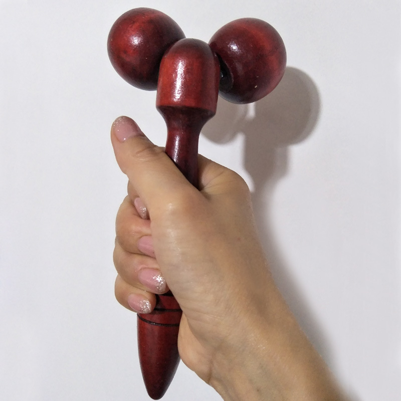 Koka sejas masāžas rullītis, ābolveidīgs dizains, manuāla darbība, divi rullīši, apaļas masāžas galviņas