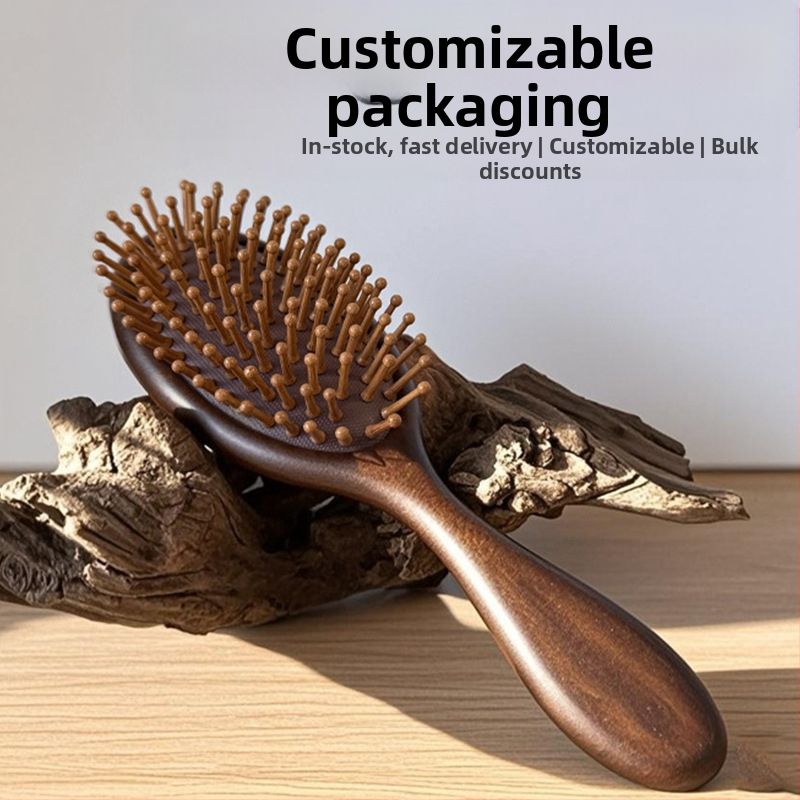 Феникс-резбована овален гребен от сандалово дърво с въздушна възглавница за масаж на скалпа, Yixuan, Джинхуа