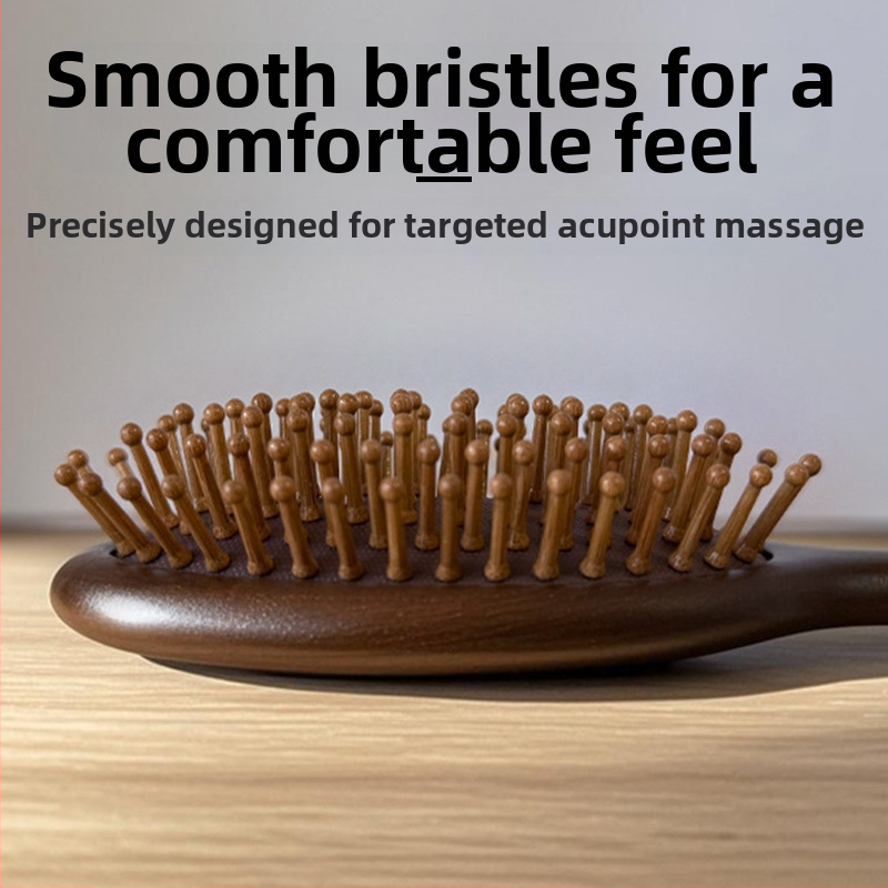 Феникс-резбована овален гребен от сандалово дърво с въздушна възглавница за масаж на скалпа, Yixuan, Джинхуа