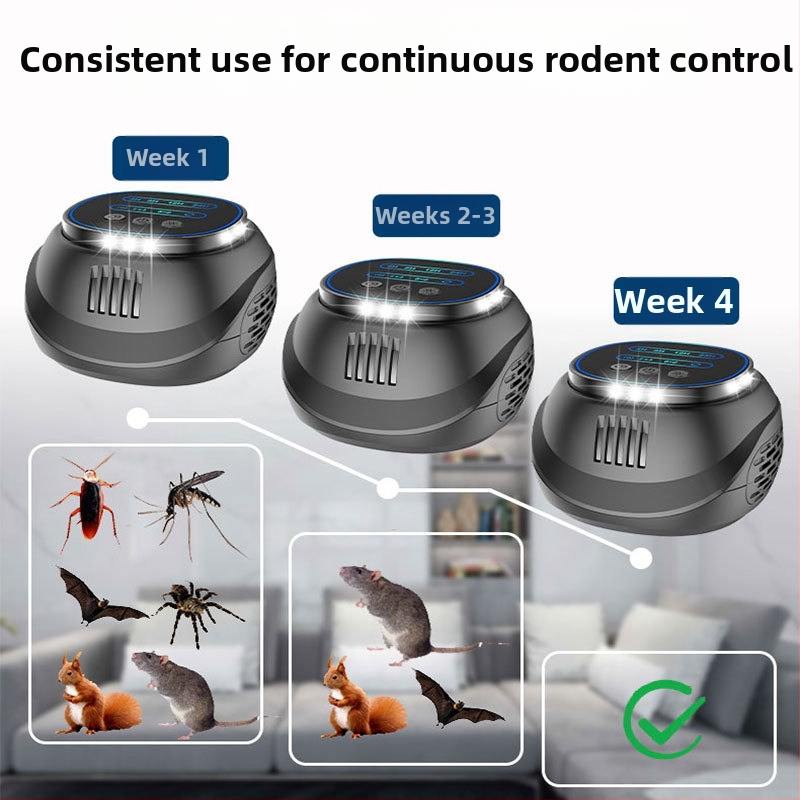 Ултразвуков репелент за мишки и хлебарки с таймер, четири странични мигащи светлини, квадратен корпус, 220V, 5W