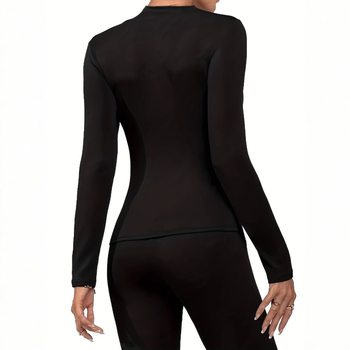 Ženski top s okruglim izrezom, dugim rukavima, fleece podstava, uski kroj, poliester sa spandeksom, srednja težina