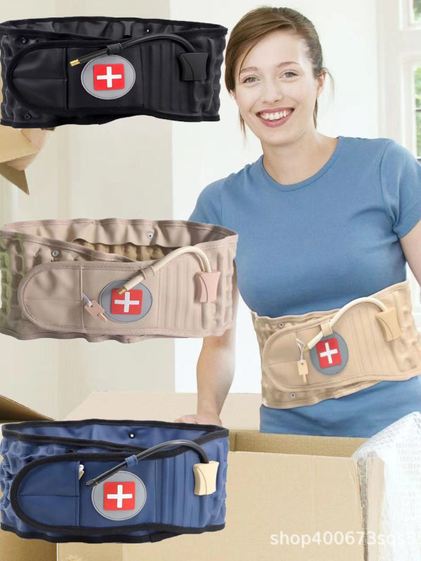 Pūšamā vidukļa josta ar muguras atbalstu un vilkšanas ierīci – pieaugušajiem, atvieglo muguras sāpēm; materiāls PU+TPU+adīts audums.