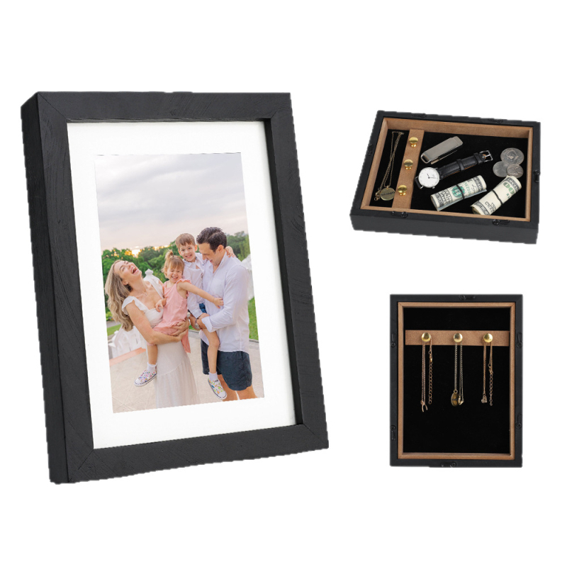 Fából készült fotókeret otthoni irodába, pénz- és kulcstároló funkcióval, modern minimalist stílusban