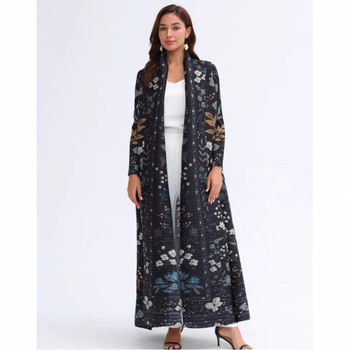 Chenille abaya kleita - plise, kažokādas apkakle, garāka siluets, 3/4 piedurknēm, japāņu-korejiešu neformālais stil