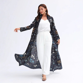 Chenille abaya kleita - plise, kažokādas apkakle, garāka siluets, 3/4 piedurknēm, japāņu-korejiešu neformālais stil