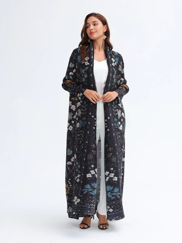 Chenille abaya kleita - plise, kažokādas apkakle, garāka siluets, 3/4 piedurknēm, japāņu-korejiešu neformālais stil