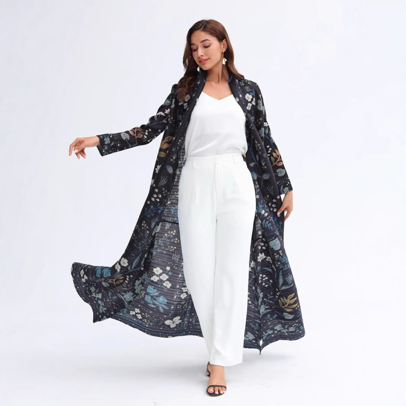 Chenille abaya - pliisitud, karusnahaga krae, pikendatud pikkus, 3/4 mansetid, jaapani-korea vaba stiil