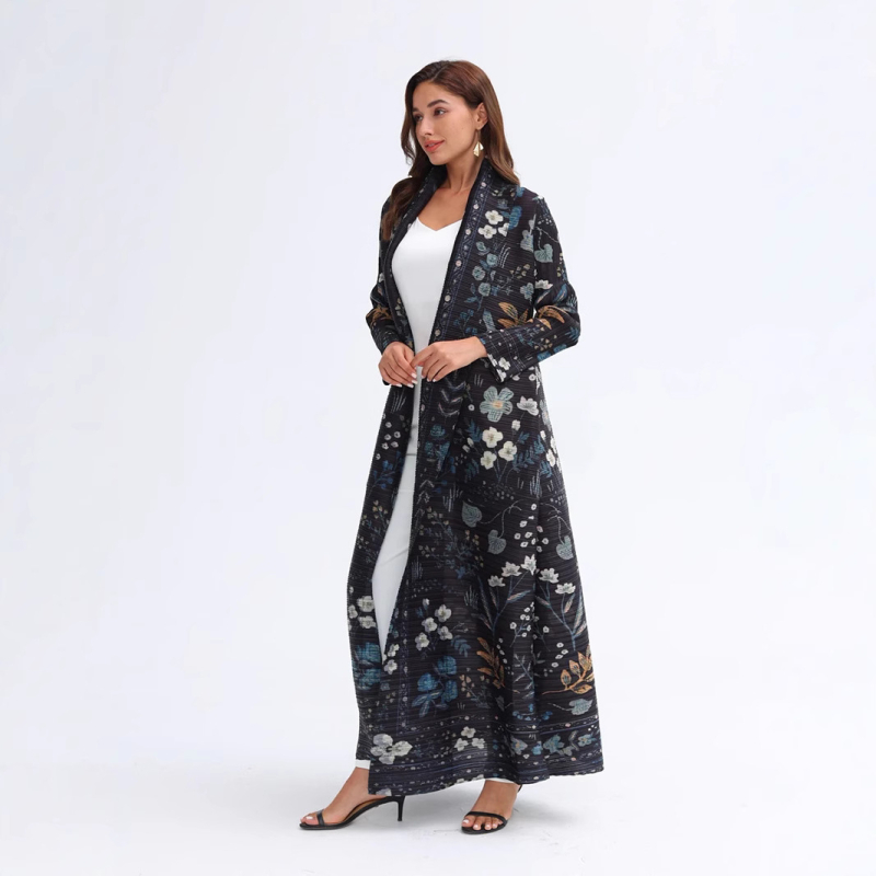 Chenille abaya - pliisitud, karusnahaga krae, pikendatud pikkus, 3/4 mansetid, jaapani-korea vaba stiil