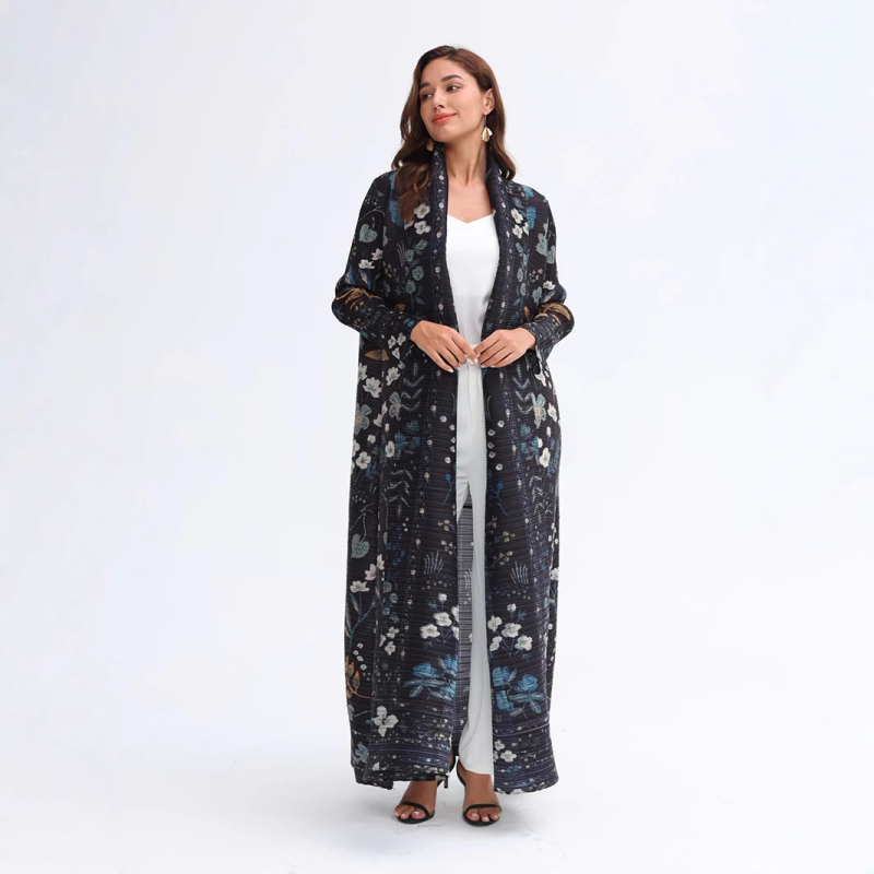 Chenille abaya - pliisitud, karusnahaga krae, pikendatud pikkus, 3/4 mansetid, jaapani-korea vaba stiil