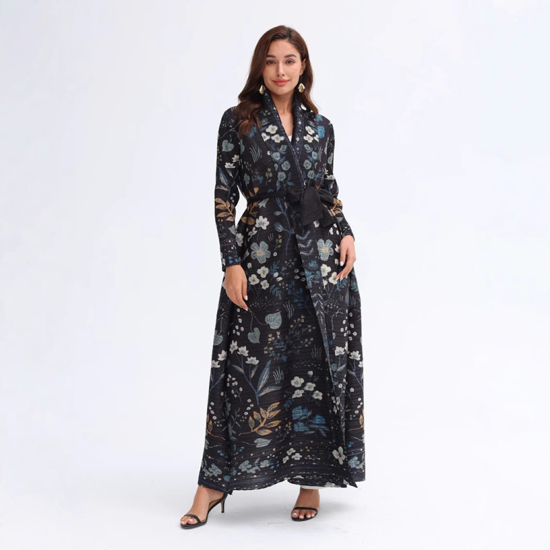 Chenille abaya - pliisitud, karusnahaga krae, pikendatud pikkus, 3/4 mansetid, jaapani-korea vaba stiil