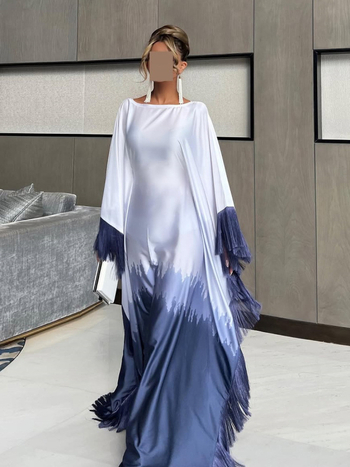 Gradients nyomtatású tasszes ruha, poliészter 95%+, hosszú szoknya, hosszú ujjú, magas hőmérsékletű feldolgozás, 2025 nyár