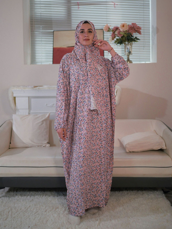 Ženska islamska haljina za molitvu, duga, elegantan stil; materijal: rayon; uzorak: razbijeni cvjetovi; ovratnik: šal